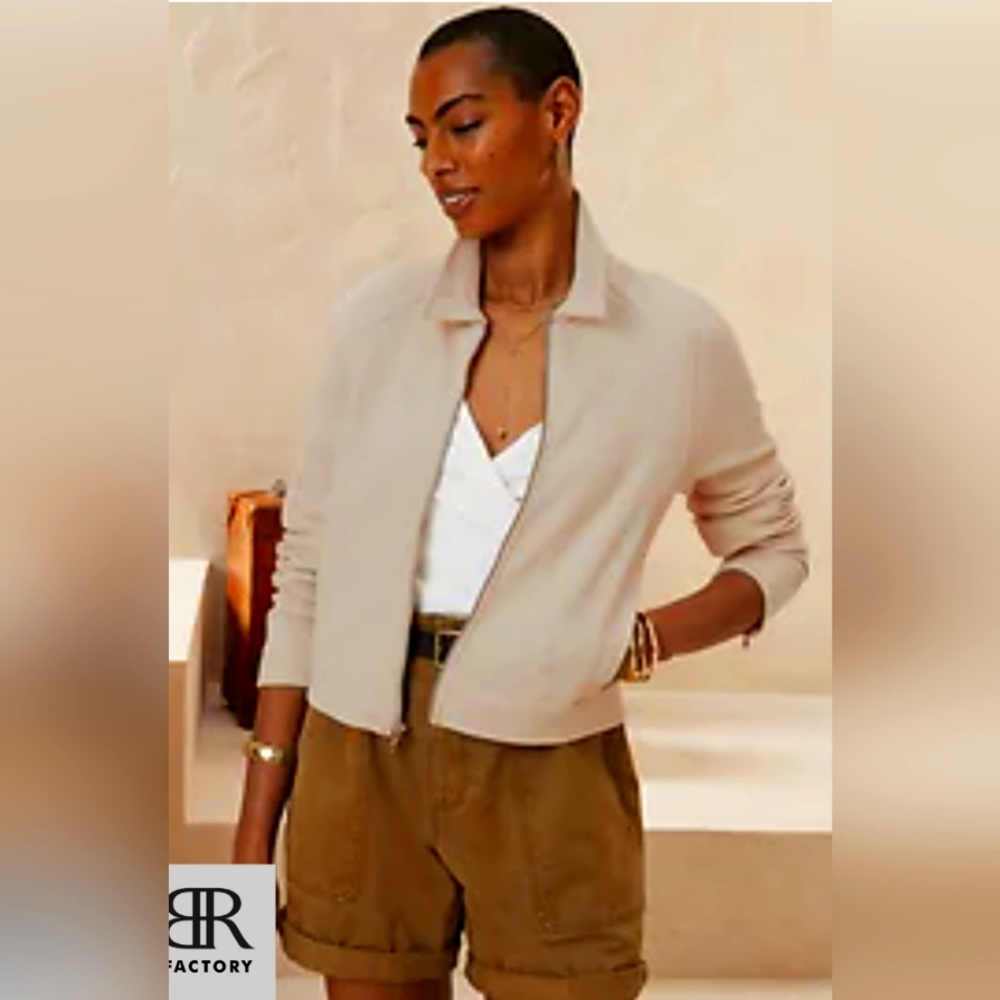 Banana Republic Knit Moto Jacket Beige BNWT